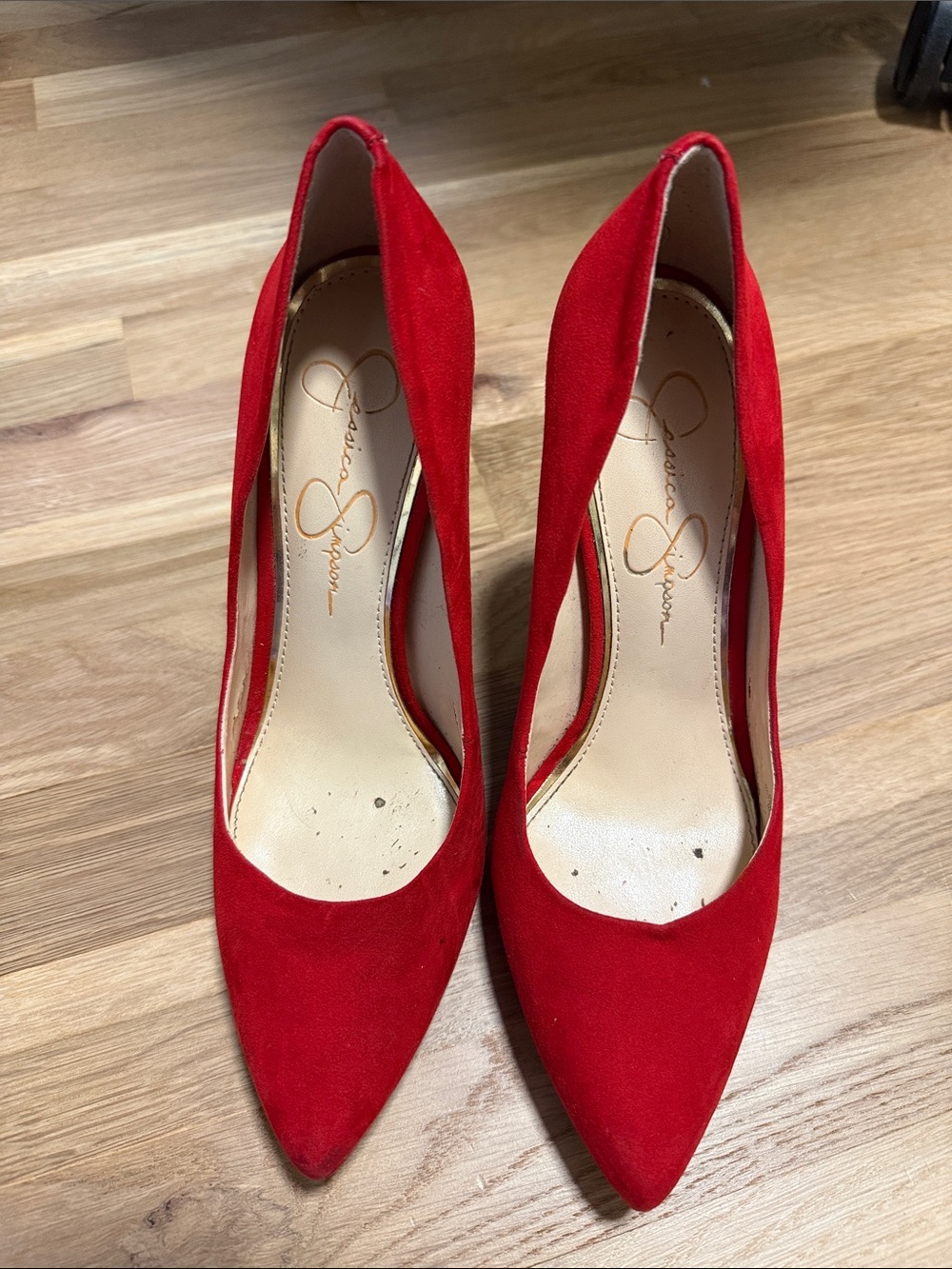 Jessica Simpson Red Suede Pointed Toe Pumps